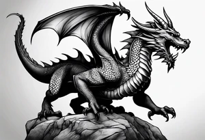 Medieval dragon climbing with a slight side profile tattoo idea