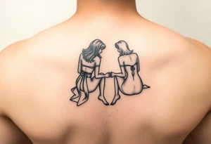 Zwei mädchen sitzen sich gegenüber und berühren sich mit den Fußsohlen tattoo idea