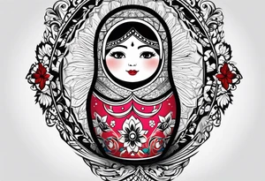 Matryoshka with geometric design,  with large pattern around it tattoo idea