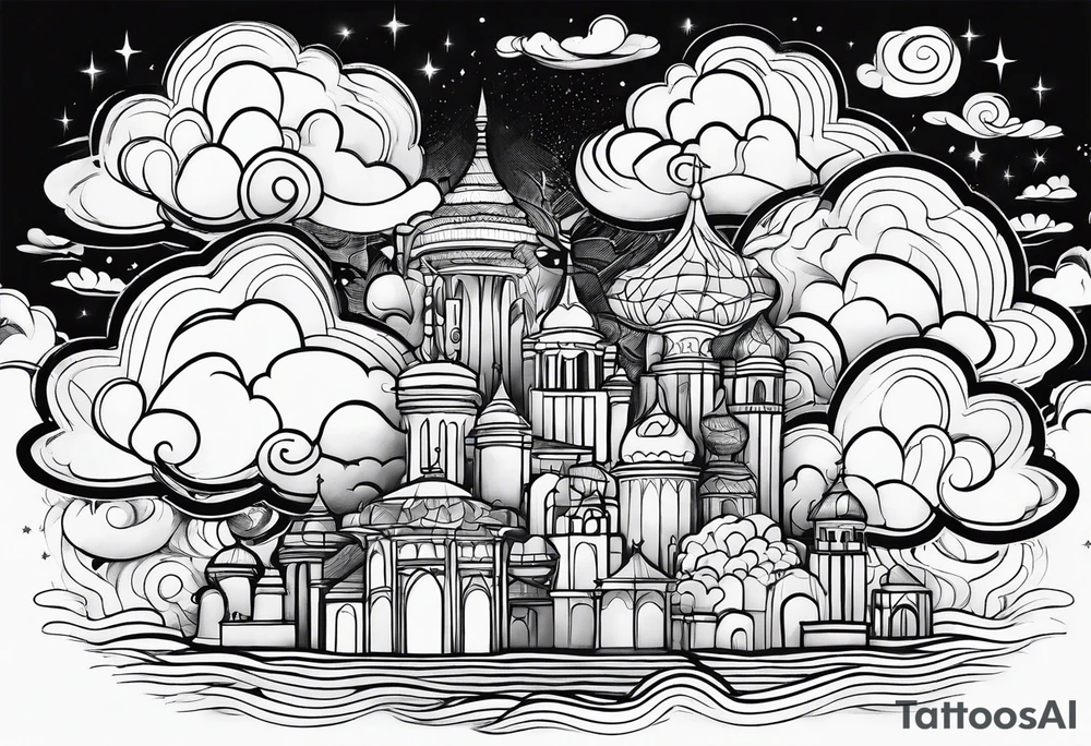 abstract clouds linework tattoo idea