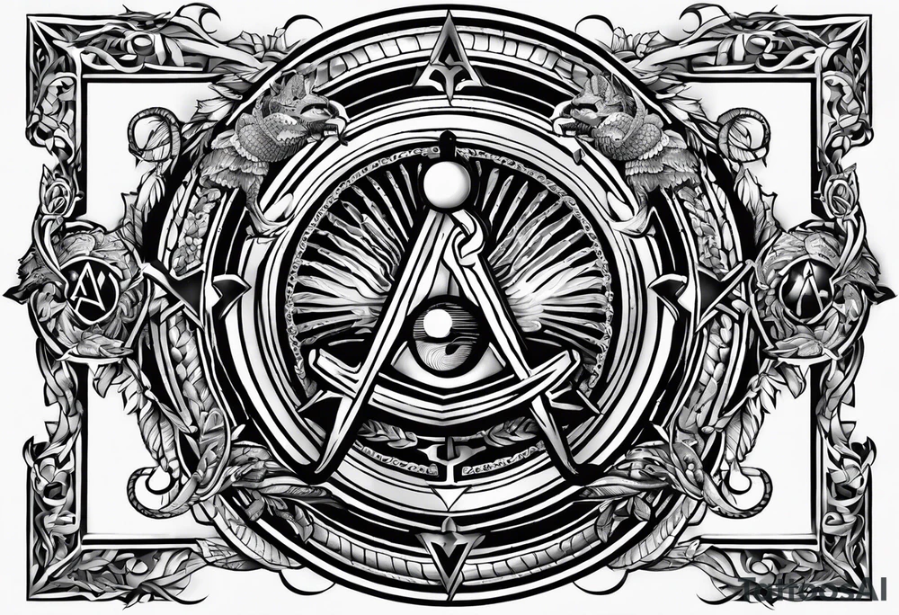 staff of caduceus square and compass freemason snakes tattoo idea