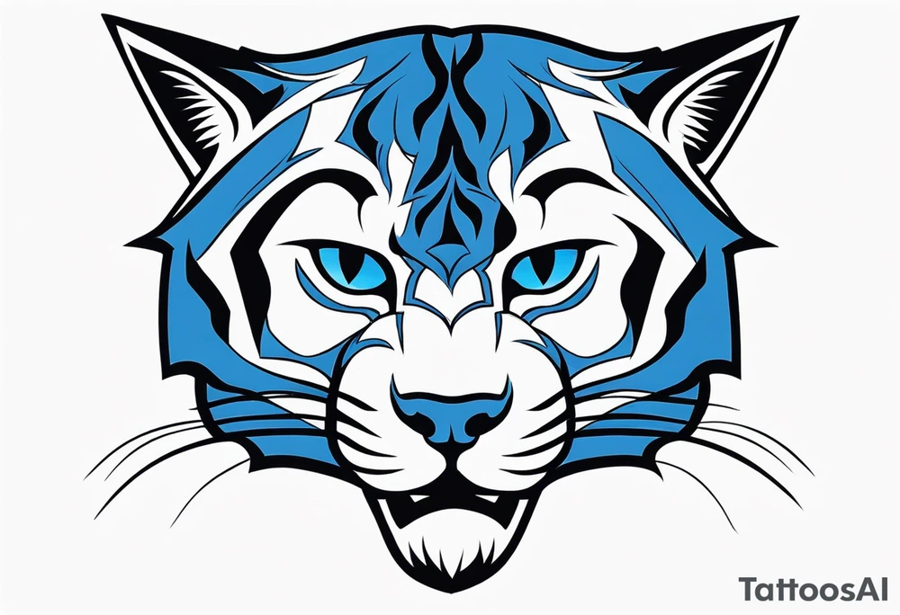 blue wildcat in football attire  morphing into jfootball game night half of the face is a black male school student tattoo idea