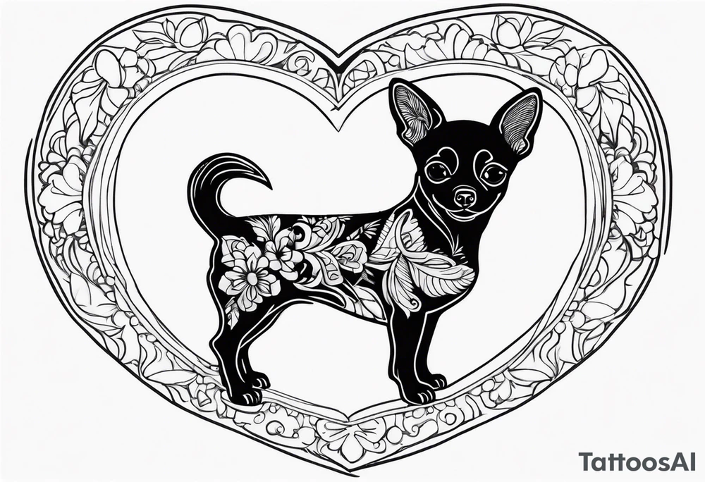 Chihuahua outline with R and heart tattoo idea