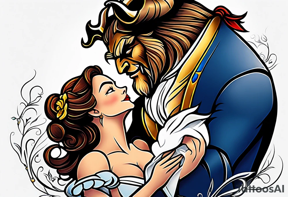 Passionate Beauty and the Beast embrace tattoo idea