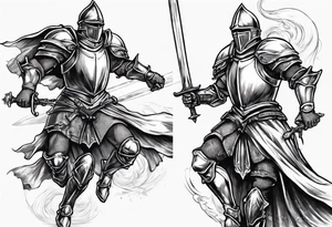 A Paladin Knight in mid-air with his sword about to attack. tattoo idea