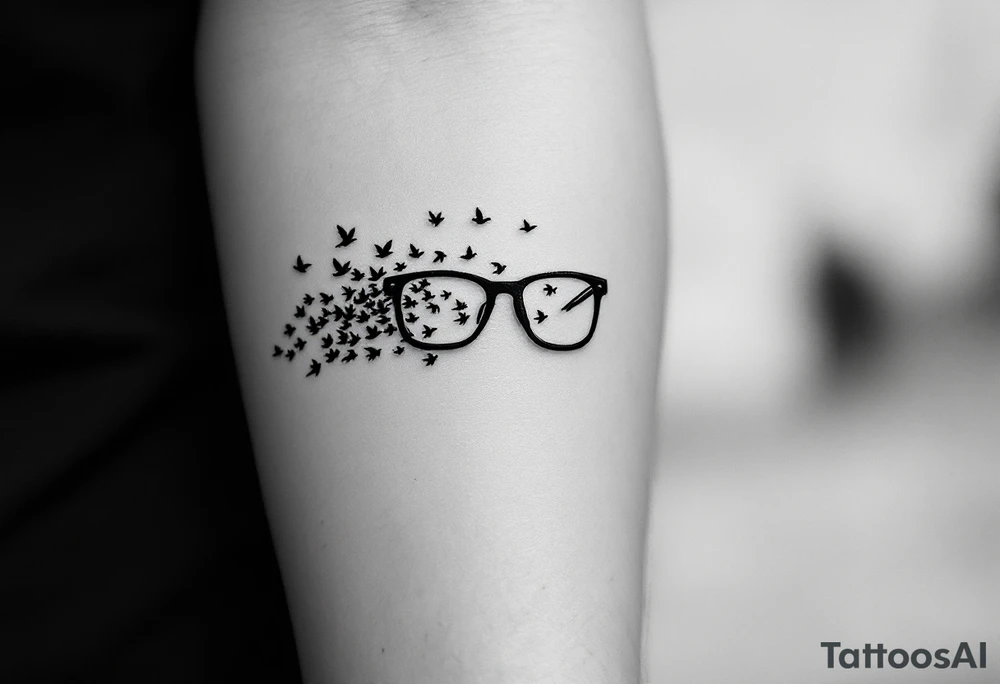 Glasses that turn into birds
The temples of the glasses smoothly turn into a flock of birds, which symbolizes freedom from the limitations that were previously caused by poor eyesight. tattoo idea