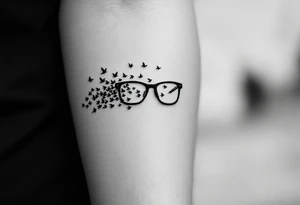 Glasses that turn into birds
The temples of the glasses smoothly turn into a flock of birds, which symbolizes freedom from the limitations that were previously caused by poor eyesight. tattoo idea