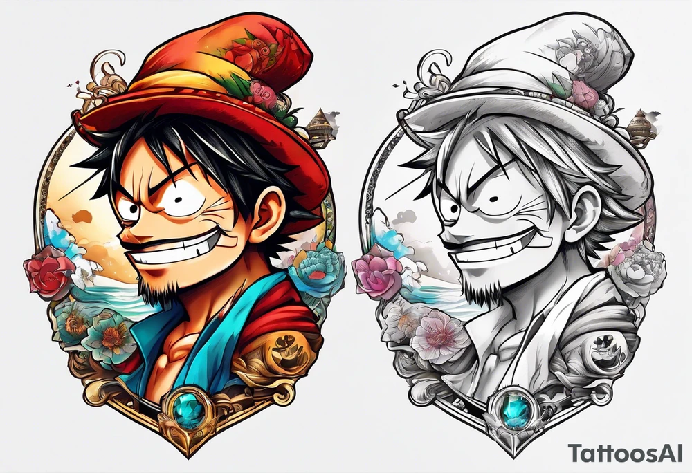 I want a half compas and half Mugiwara Luffy head tattoo idea