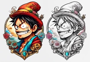 I want a half compas and half Mugiwara Luffy head tattoo idea