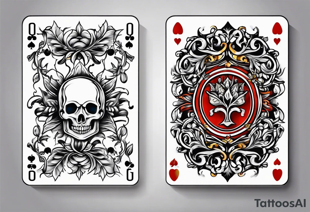 Playing cards, leaf vines and cigarettes tattoo idea