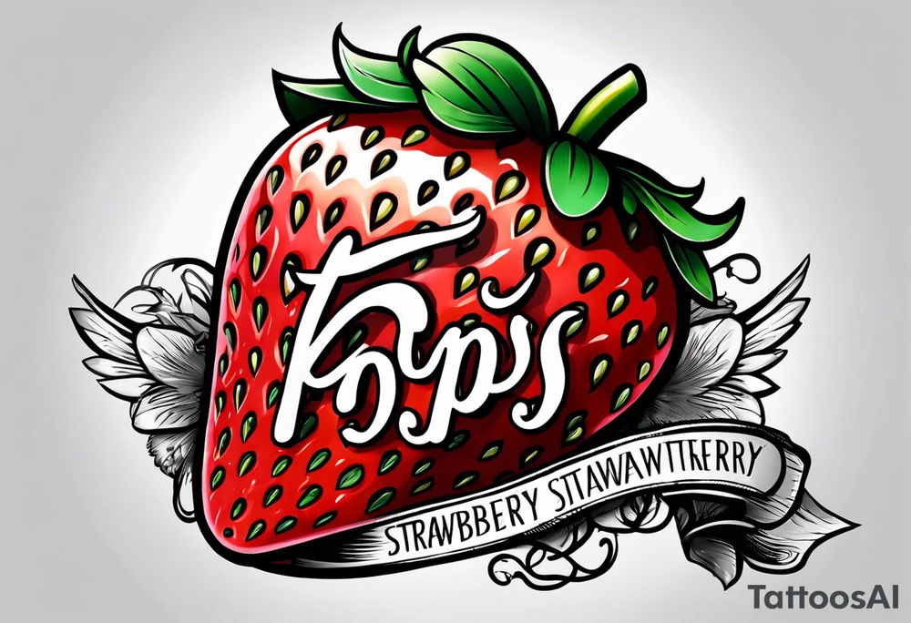 Single strawberry with a banner that reads “Pops” tattoo idea