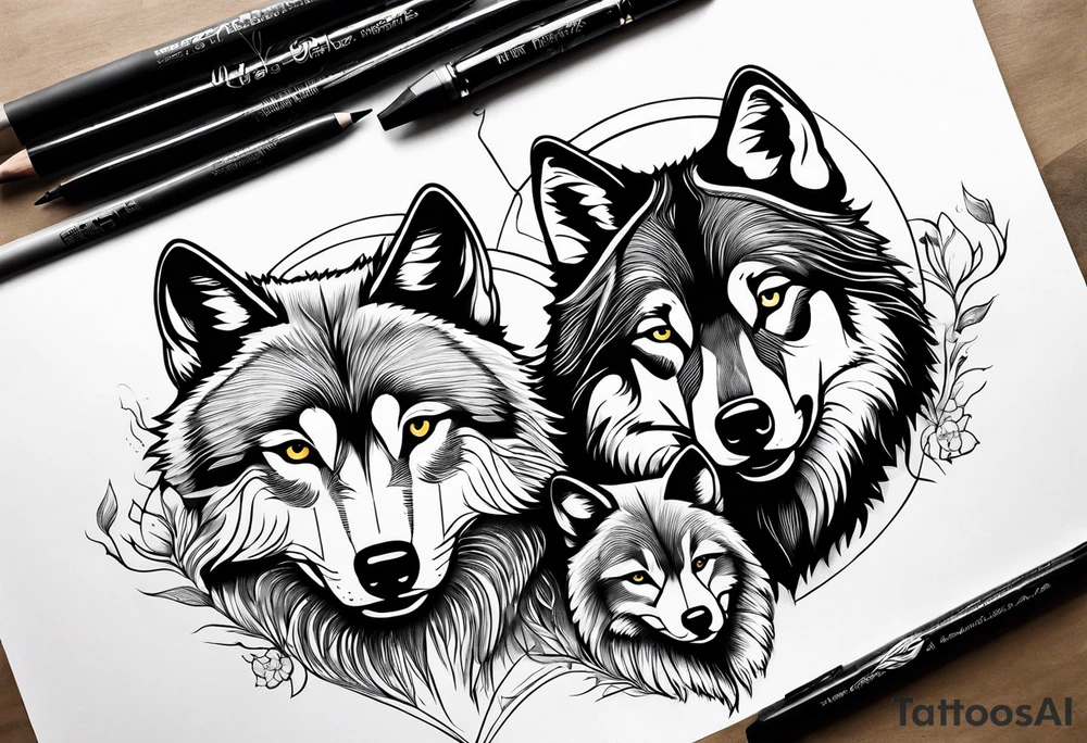 Wolves in love with family tattoo idea