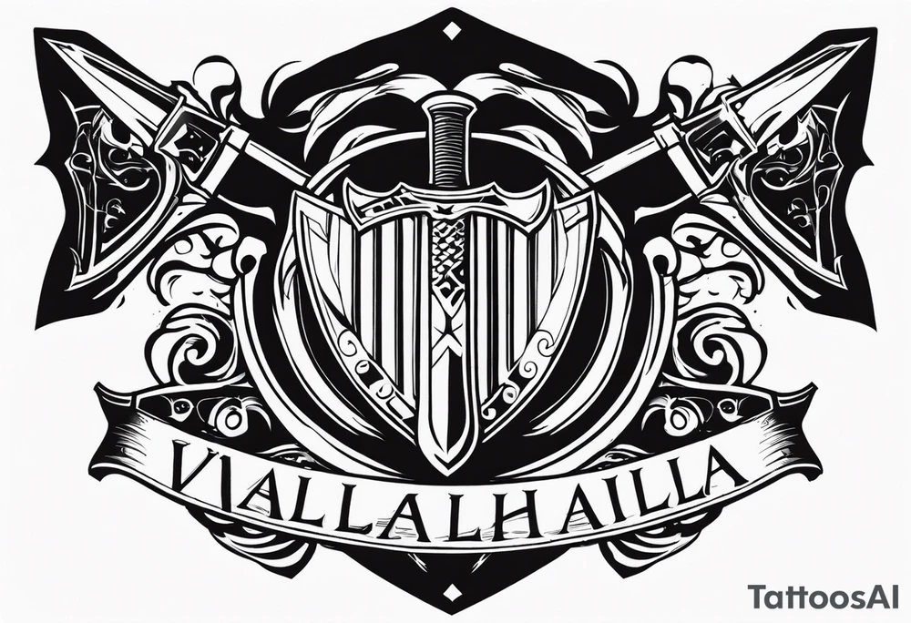 Valhalla sword shield axe tattoo idea