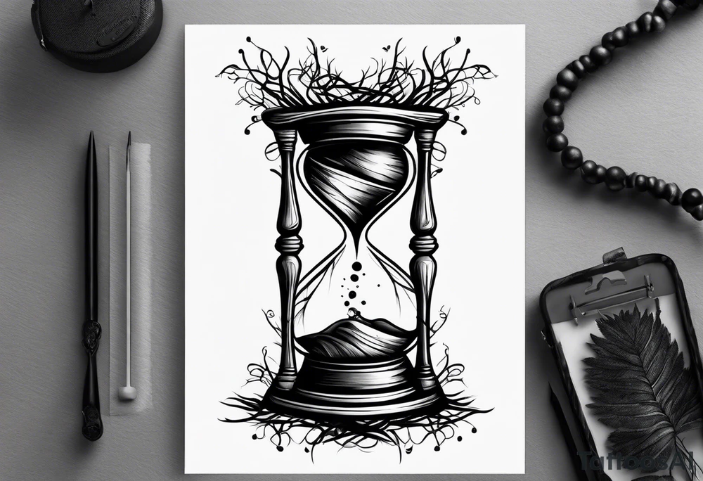 tattoo of roots wrapped around a hour glass tattoo idea