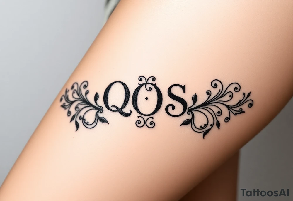 text reading "QOS" across a womb tattoo tattoo idea