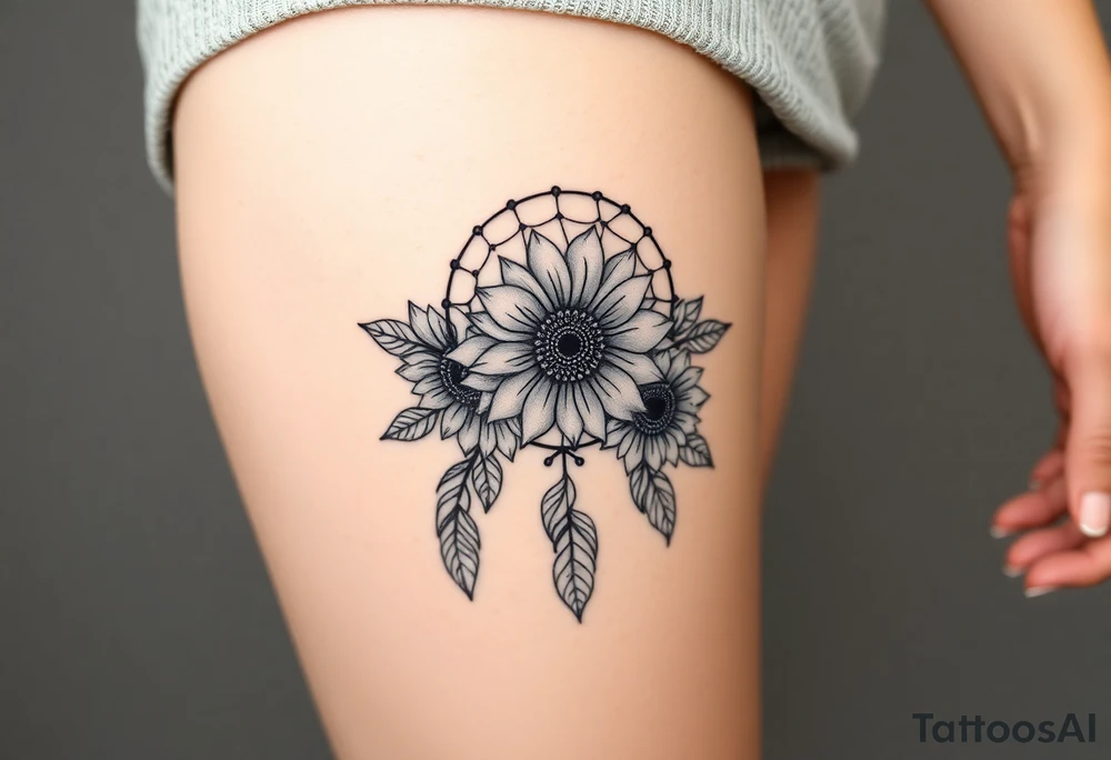 Sunflowers and roses dreamcatcher tattoo idea