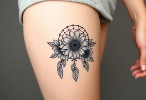 Sunflowers and roses dreamcatcher tattoo idea