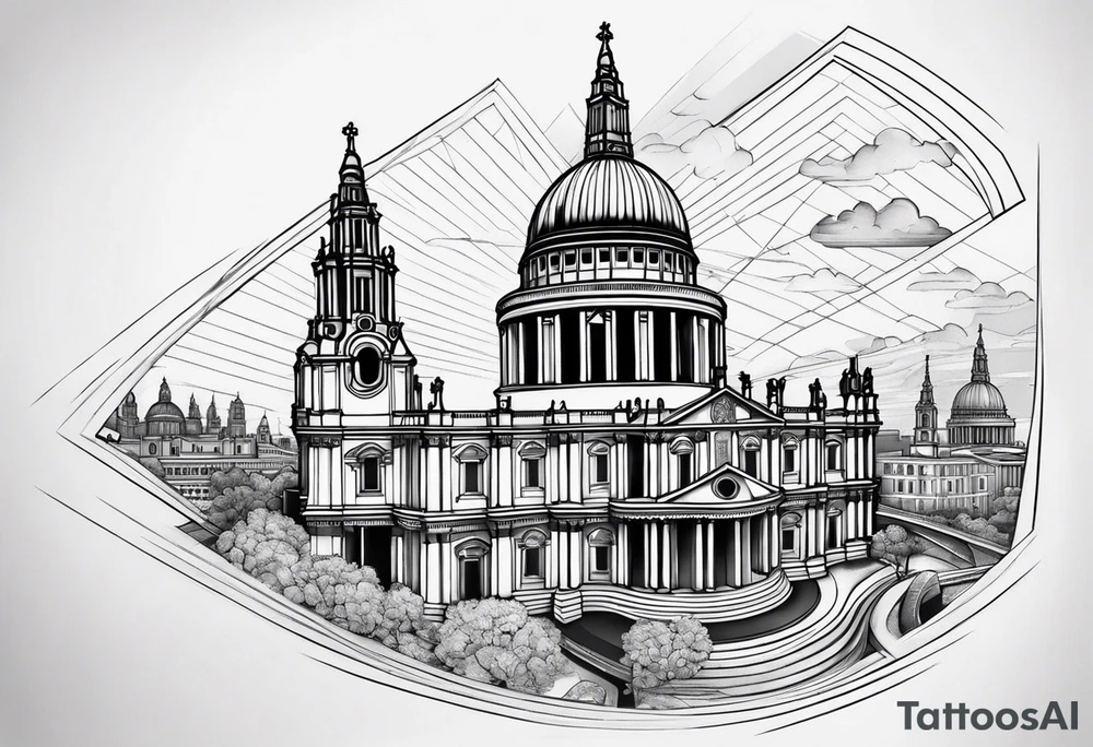 St. Paul tattoo with the interior of St. Paul’s cathedral in the back ground tattoo idea