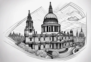 St. Paul tattoo with the interior of St. Paul’s cathedral in the back ground tattoo idea