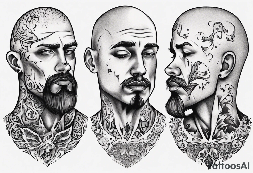 bald heartbroken man closeup goatee tattoo idea
