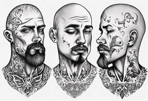 bald heartbroken man closeup goatee tattoo idea