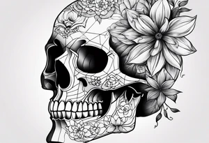 Side skull with flower tattoo idea