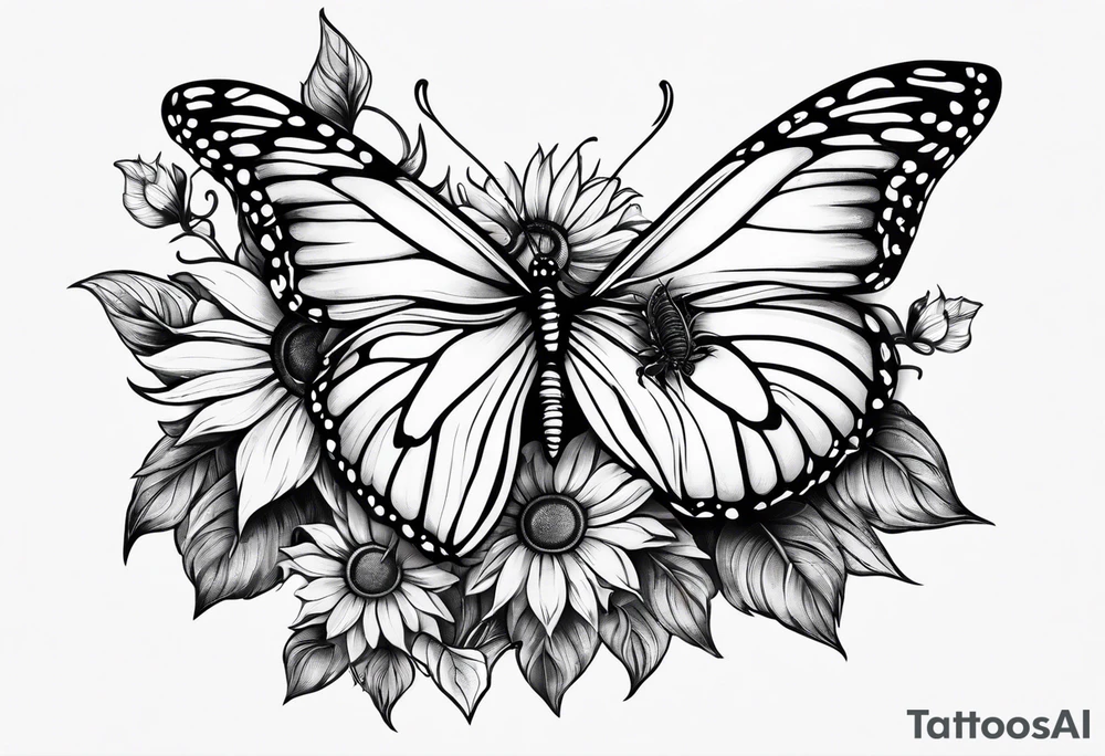 Sunflower and butterfly leg sleeve tattoo idea