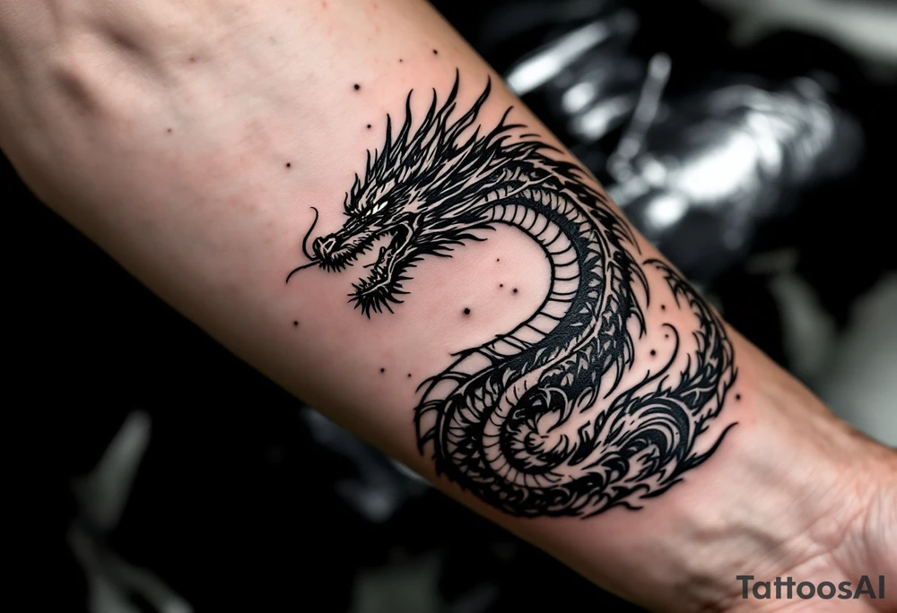 legendary dragon scene with energy aura and power effects tattoo idea