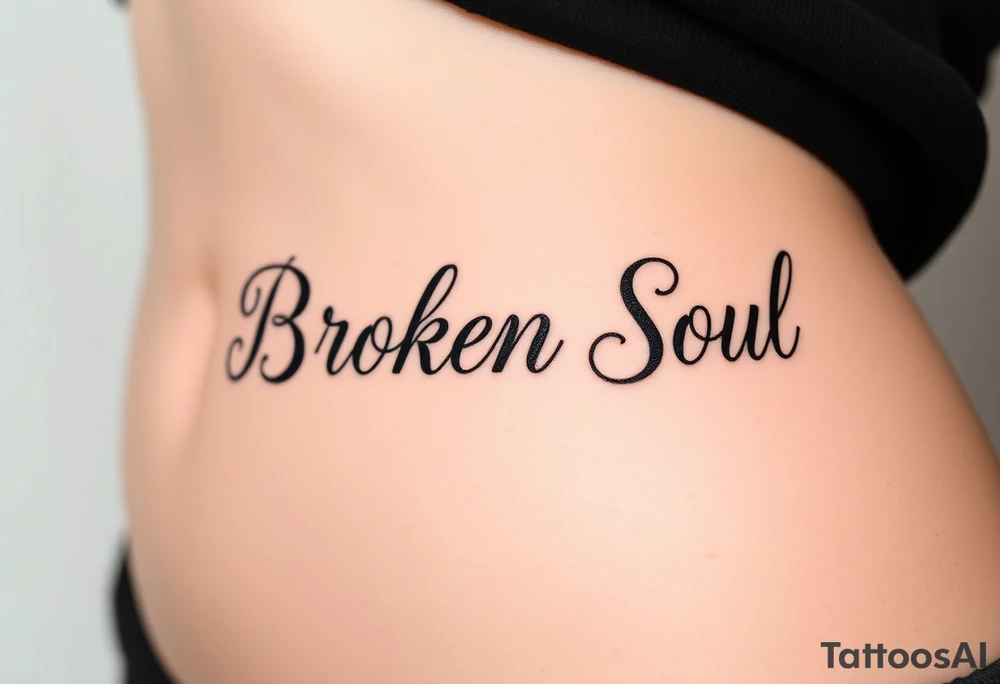 Broken Soul, written fancy thin lined cursive writing, tattoo idea