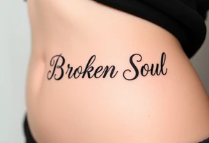 Broken Soul, written fancy thin lined cursive writing, tattoo idea