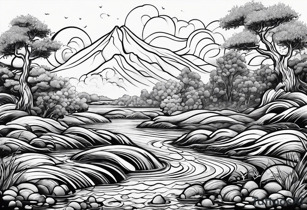 flowing river of coins tattoo idea