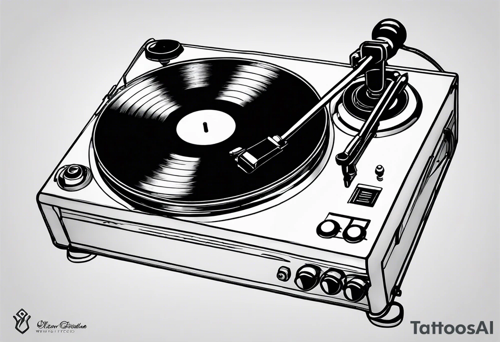 A recordplayer fineline minimalistic outline tattoo idea