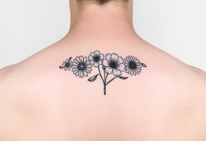 Small flower bouquet with order of flowers, daisy, cosmo, poppy, chrysanthemum, cosmo tattoo idea