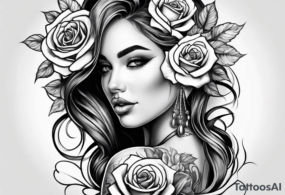 Girl with rose as head tattoo idea