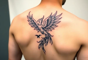 magnificent phoenix rising from golden flames with trailing embers tattoo idea