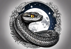 A snake wraps the moon in the night sky tattoo idea