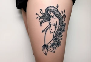 ethereal mermaid with flowing hair among coral and sea flowers tattoo idea