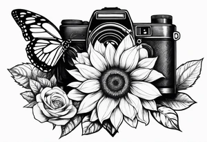 Flower : rose , sunflower, camera, butterfly tattoo idea