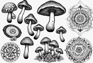 book, mushrooms, psychedelic, mandala tattoo idea