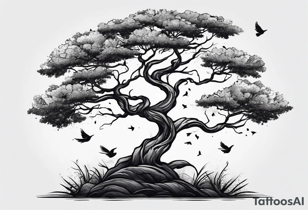 leave's tree flying away tattoo idea