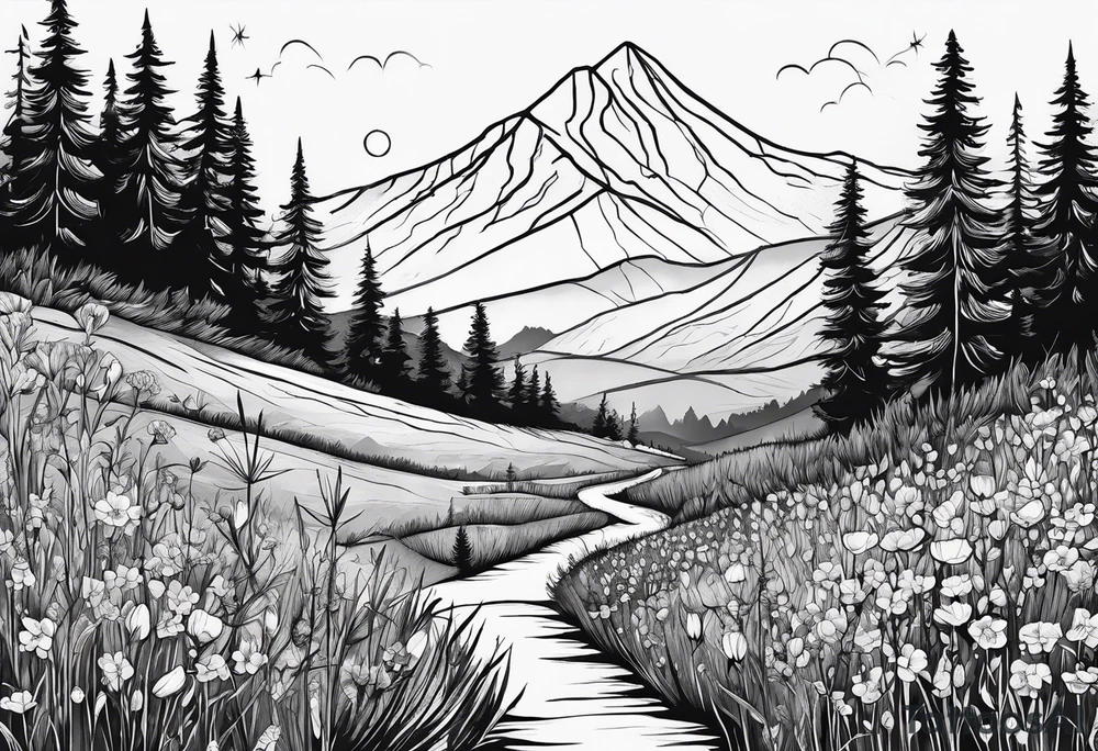 wildflowers, sunshine, moutains tattoo idea