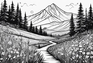 wildflowers, sunshine, moutains tattoo idea