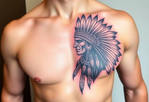 Warrior Indian left chest full color tattoo idea