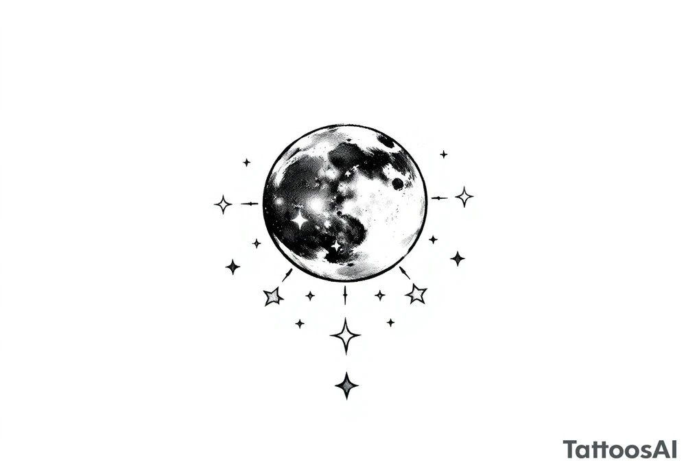 Moon and stars tattoo idea