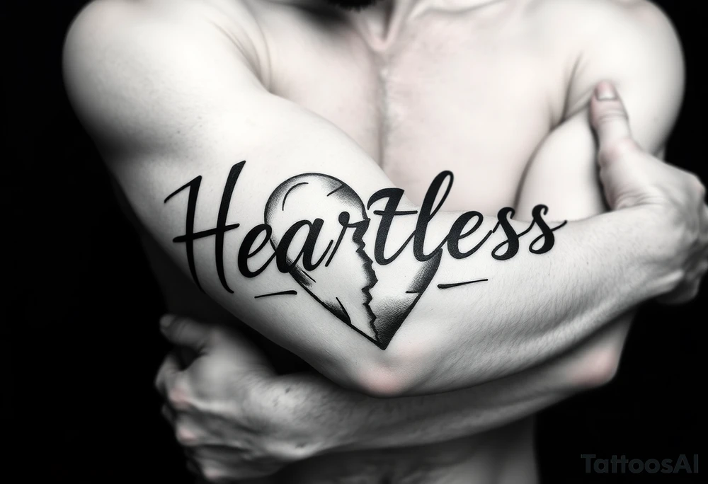 Heartless words written with broken real heart tattoo idea