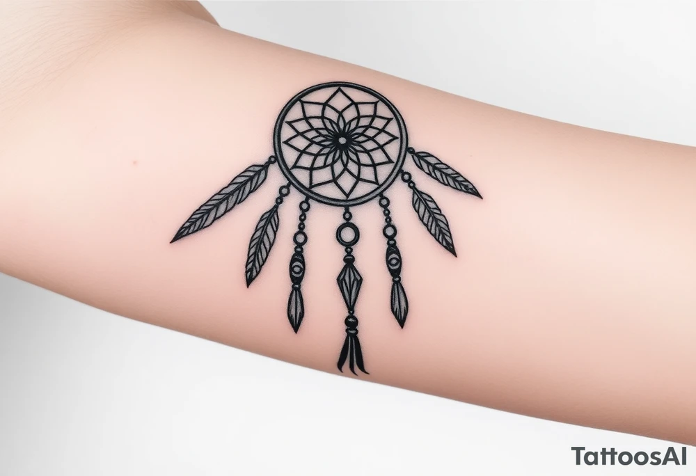 native dreamcatcher with flowing feathers and sacred beads tattoo idea