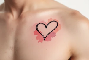 A black heart outline with the names written inside, surrounded by a faded watercolor gradient of soft peach and red tones. tattoo idea