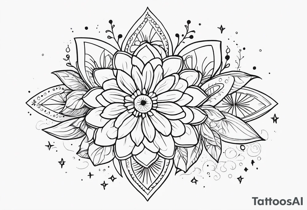 mexican fine line floral with stars, swirls, dots tattoo idea