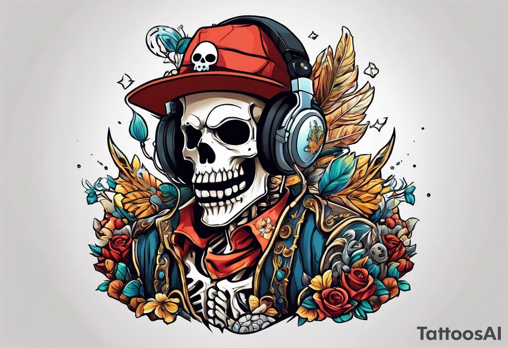 Kid wearing a one piece skeleton costume playing video games tattoo idea