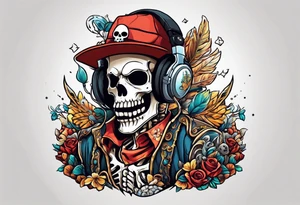 Kid wearing a one piece skeleton costume playing video games tattoo idea